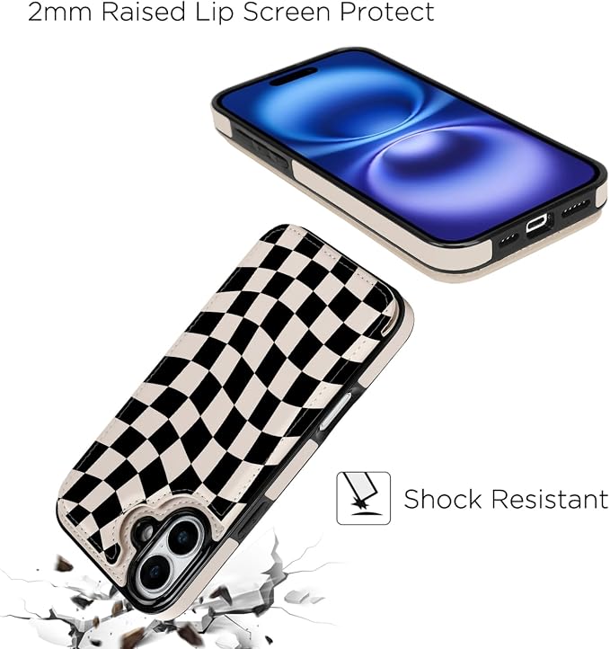 uCOLOR for iPhone 17 Wallet Case with Card Holder PU Leather RFID Blocking Design iPhone 17 flip case for Women Men Magnetic Clasp Kickstand Design 6.3 inch (Dune Mirage Checkboard)