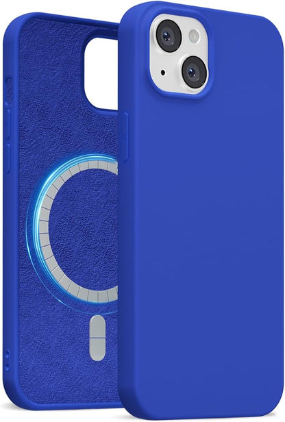 for iPhone 15 Plus/ 14 Plus Case Silicone Compatible with Magsafe Case, Ultra Slim Thin Magnetic Phone Cases Mag Safe, Cute Soft Rubber Gel Matte Wireless Charging Cover for Women, Royal Blue