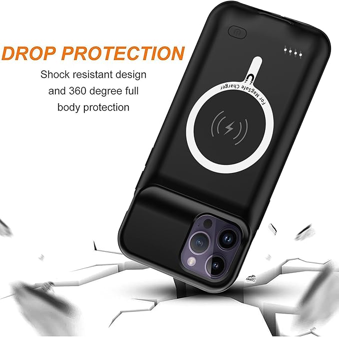 Battery Case for iPhone 14 Pro Max,Upgraded 10800mAh Rechargeable Portable Protective Extended Charger Case Wireless Charging Compatible with iPhone 14 Pro Max (6.7 inch) Charging Cover& Carplay-Black