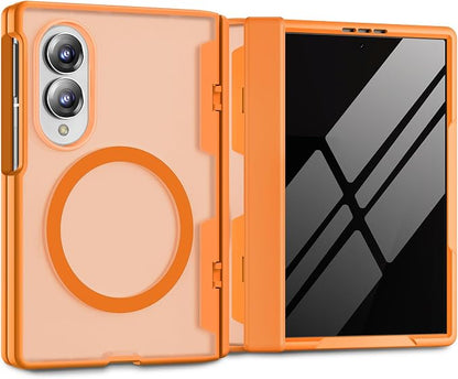 Caka Magnetic for Samsung Galaxy Z Fold 8 Case with Hinge Protection Orange | Compatible with MagSafe, Built-in Outer Screen Protector, Hinge Guard, Translucent Matte Back, 360° Hybrid Drop Defense