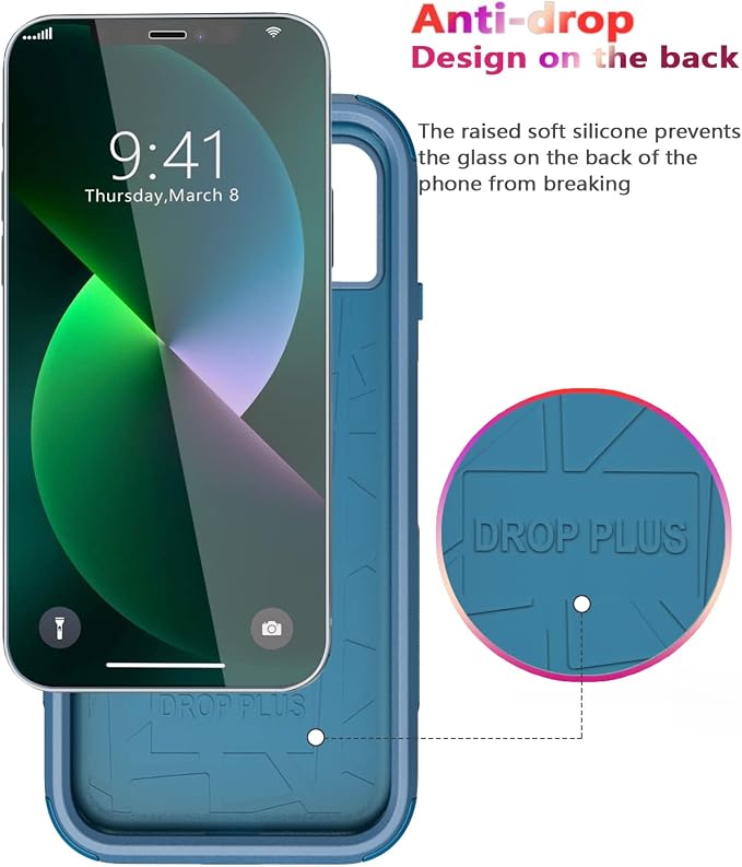 Diverbox for iPhone 13 Case [Shockproof] [Dropproof] [Tempered Glass Screen Protector + Camera Lens Protector],Heavy Duty Protection Phone Case Cover for Apple iPhone 13 (Blue)