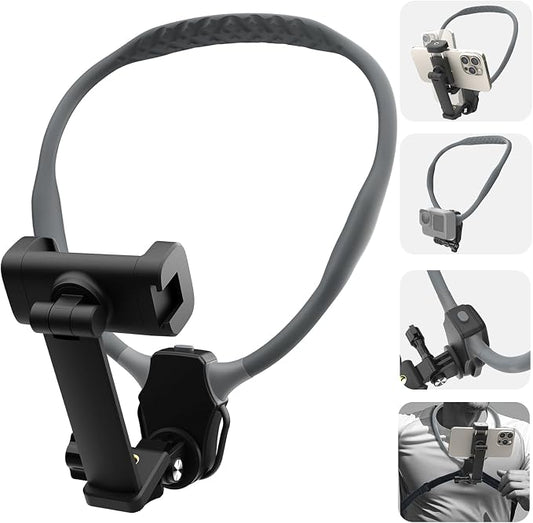 Beviliu Neck Phone Holder for Recording, Hands-Free POV/Vlog Neck Mount with Phone Clip & Chest Strap for Cooking/Fishing/Video Filming, Content Creator Phone Holder for iPhone Android Insta360