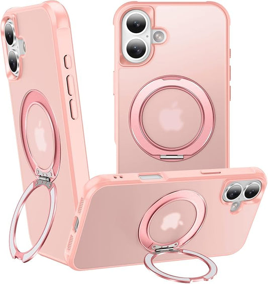 360° Magnetic Swivel Ring for iPhone 17 case, Built-in Metal Stand and Ring Holder, Magsafe Compatible, Military Grade Protection, Shock and Vibration Resistant - Pink