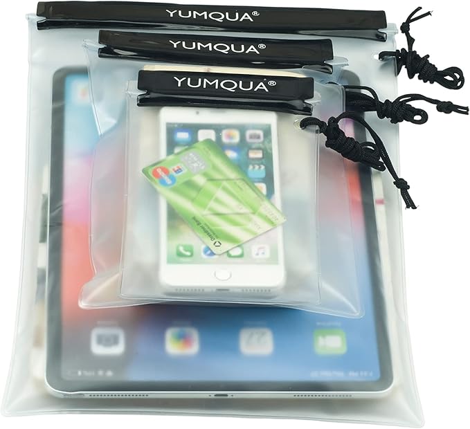 YUMQUA Clear Waterproof Bag, Waterproof Document Pouch Passport Holder Water Tight Map Case Waterproof Pouch Water Proof Small Dry Bags for Kindle Phone Tablet Camera, Kayak Boat PaddleBoard
