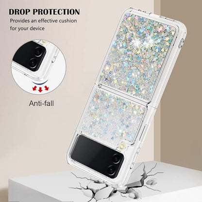 Rubber Case Liquid Compatible with Samsung Galaxy Z Flip 4 5G, Bling Flowing Liquid Floating Sparkle Colorful Glitter Waterfall Soft Bumper Cushion Phone Case Compatible with Samsung Galaxy Z Flip 4