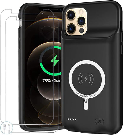 Battery Case for iPhone 12 Pro Max, Upgraded 12000mAh Battery Pack Rechargeable Charger Case with Wireless Charging Compatible for iPhone 12 Pro Max (6.7 inch) External Battery Charging Cover(Black)