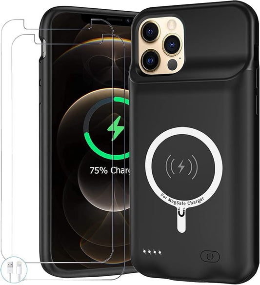 Battery Case for iPhone 12 Pro Max, Upgraded 12000mAh Battery Pack Rechargeable Charger Case with Wireless Charging Compatible for iPhone 12 Pro Max (6.7 inch) External Battery Charging Cover(Black)