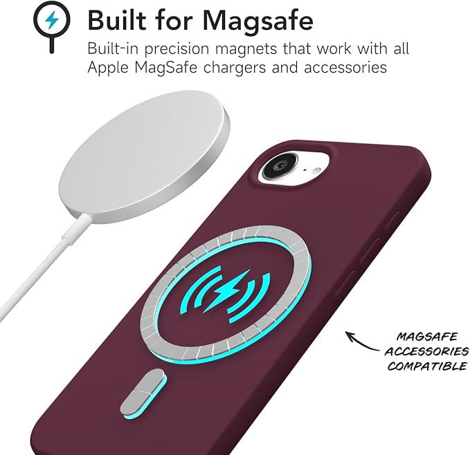 for iPhone 17e 16e Case Silicone Compatible with Magsafe Case, Ultra Slim Thin Magnetic Phone Cases Mag Safe, Cute Soft Rubber Gel TPU Plain Wireless Charging Cover for Women, Burgundy Maroon