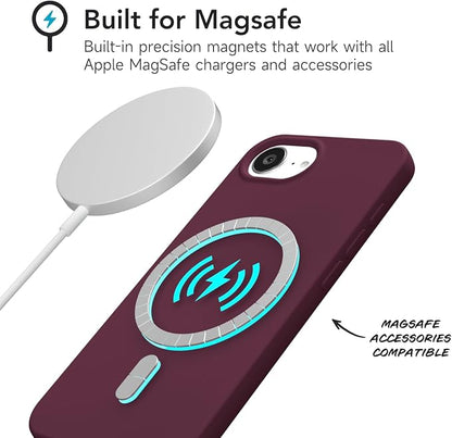 for iPhone 17e 16e Case Silicone Compatible with Magsafe Case, Ultra Slim Thin Magnetic Phone Cases Mag Safe, Cute Soft Rubber Gel TPU Plain Wireless Charging Cover for Women, Burgundy Maroon