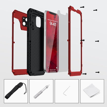 Mitywah Waterproof Case for iPhone 14 Plus, Heavy Duty Shockproof Case with Built-in Screen Protector, Full Body Underwater Protective Metal Case 6.7 inch, Red