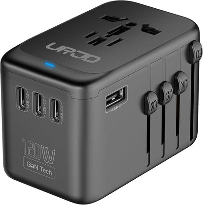 Universal Travel Adapter 120W GaN Fast Charger for Europe UK US | 5 USB C/A Ports & 2500W AC Outlet, Compatible for MacBook iPhone iPads Laptop, International Power Adapter for 200+ Countries
