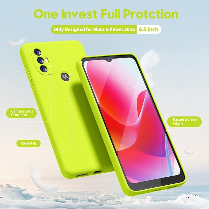 oakxco for Motorola Moto G Power 2022 Phone Case/Moto G Play 2023 Phone Case Liquid Silicone, Neon Bright Solid Color, Thin Slim Soft Rubber Gel Matte TPU Plain Simple Cover for Women,Lime Neon Green