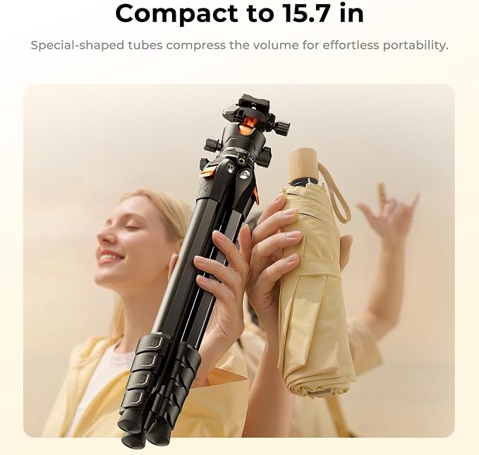 K&F CONCEPT 63" Aluminum Travel Camera Tripod with Arca-Compatible Ball Head, Compact Portable Lightweight Tripod Weighs 2.6 lb, Max Load 22 lb for DSLR Mirrorless Spotting Scope iPhone Teleprompter