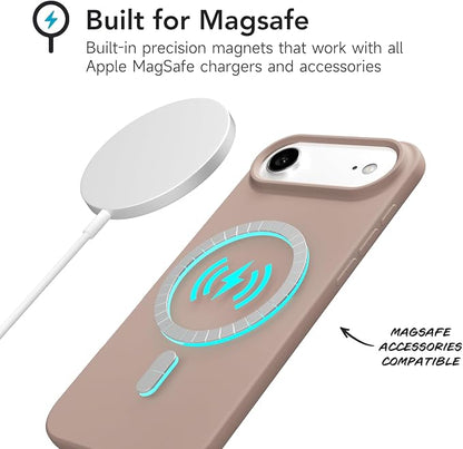 for iPhone 17 Air Case Silicone Compatible with Magsafe Case, Ultra Slim Thin Magnetic Phone Cases Mag Safe, Cute Soft Rubber Gel TPU Matte Plain Wireless Charging Cover for Women, Brown