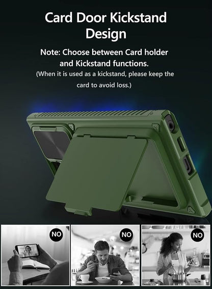Vihibii for Samsung Galaxy S23 Ultra Case with Card Holder (4 Cards) & Sliding Camera Cover & Kickstand, Shockproof Rugged Hard Back & TPU Edge Wallet Case for Galaxy S23 Ultra 5G 6.8" 2023, Green