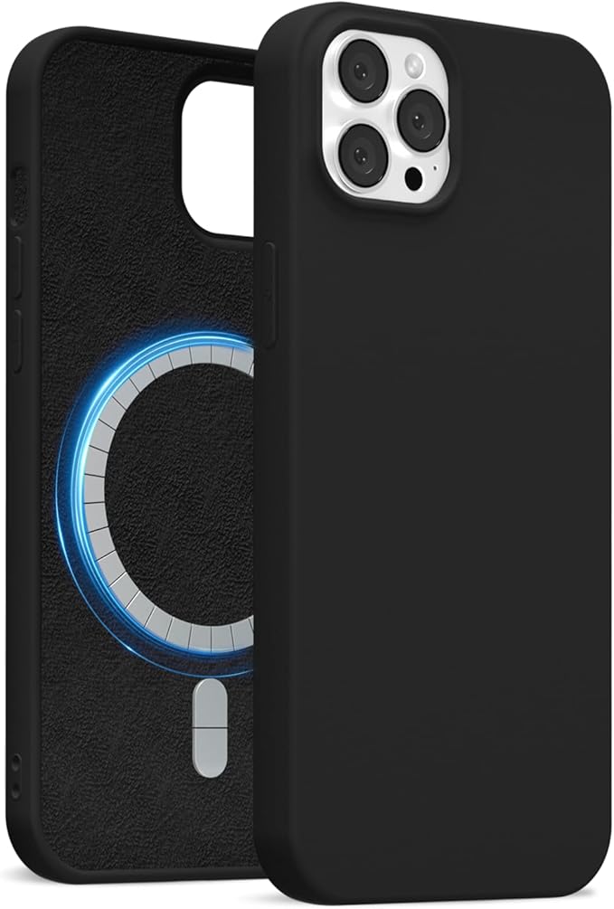 for iPhone 12 Pro Max Case Silicone Compatible with Magsafe Case, Ultra Slim Thin Magnetic Phone Cases Mag Safe, Cute Soft Rubber Gel TPU Matte Plain Wireless Charging Cover for Women, Black