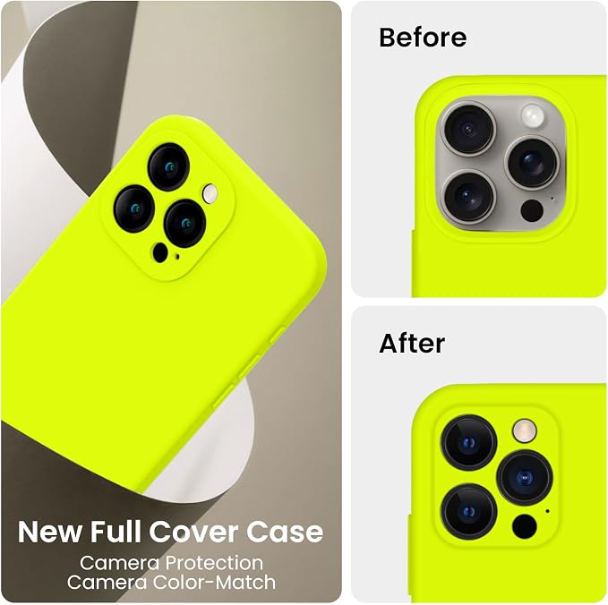 FireNova Designed for iPhone 16 Pro Case, Silicone Upgraded [Camera Protection] Phone Case, Soft Anti-Scratch Microfiber Lining Inside, 2024, Fluorescent Green