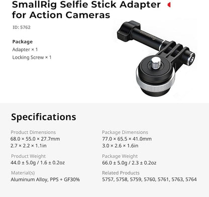 SmallRig Selfie Stick Adapter for DJI Osmo Nano/for Insta360 Go 3/ 3s, with 1/4"-20 Screws for Selfie Stick Tripod