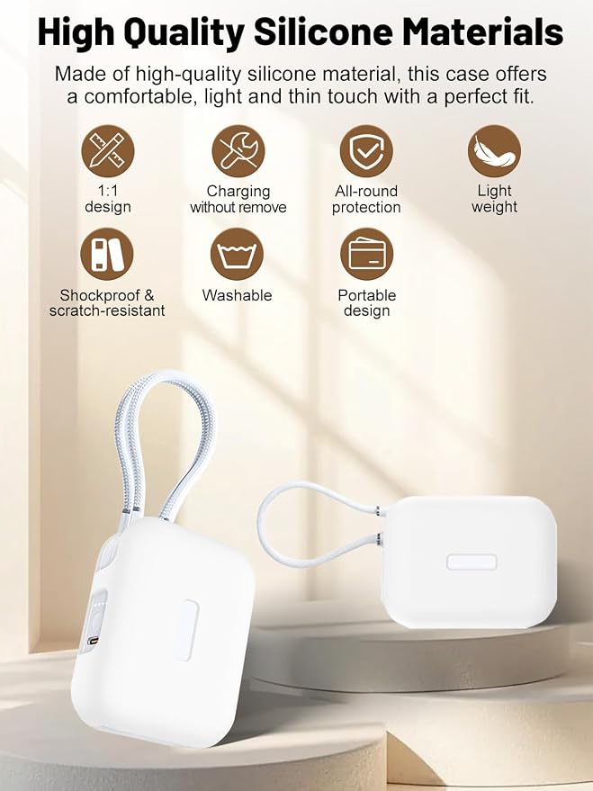 Silicone Protective Case Compatible with TORRAS EasyGo Power Bank 45W Ultra-Fast Charging 10000mAh, Full-Body Protective Cover with Precise Cutouts, Shockproof & Scratch-Resistant Sleeve (White)