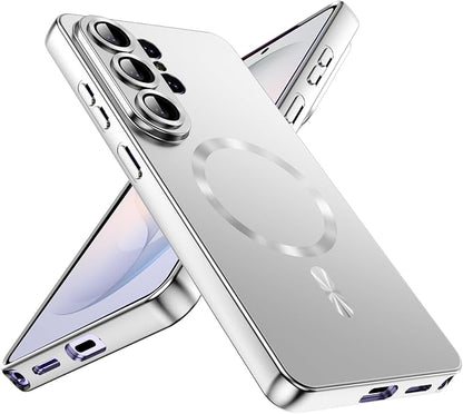 for Samsung Galaxy S26 Ultra Case,Luxury Plating Matte Case for Galaxy S26 Ultra Full Camera Lens Cover & Privacy Screen Protector Cute Women Girls Phone Cover for S 26 Ultra,Silver