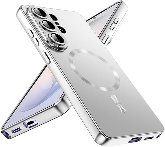 for Samsung Galaxy S26 Ultra Case,Luxury Plating Matte Case for Galaxy S26 Ultra Full Camera Lens Cover & Privacy Screen Protector Cute Women Girls Phone Cover for S 26 Ultra,Silver