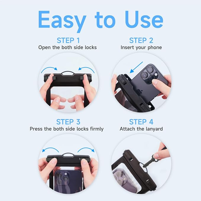 IPX8 Waterproof Phone Case (2-Pack) - Universal Waterproof Phone Pouch for iPhone, Samsung, Pixel up to 7” | Clear Touchscreen for Swimming, Snorkeling, Kayaking & Beach (Pop Pink and Shadow Black)