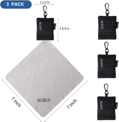 SEIBER Eyeglass Cleaning Microfiber Cloth - with Neoprene Pouch | 7 x 7 inch Glasses Cleaning Cloth for Sunglasses,Laptops, Cameras,Screen| Self-Closing Bottom(3PCS,BK)