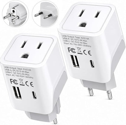 Ceptics European Travel Plug Adapter – Compact Type C & F Adapter with USB-C & A + USA Input – Safe Grounded Schuko Adapter – Travel Charger for France, Germany & More – CTU-9-9C-PK | European Adapters for Travel, Type C & E/F, Grounded Schuko Adapter ...