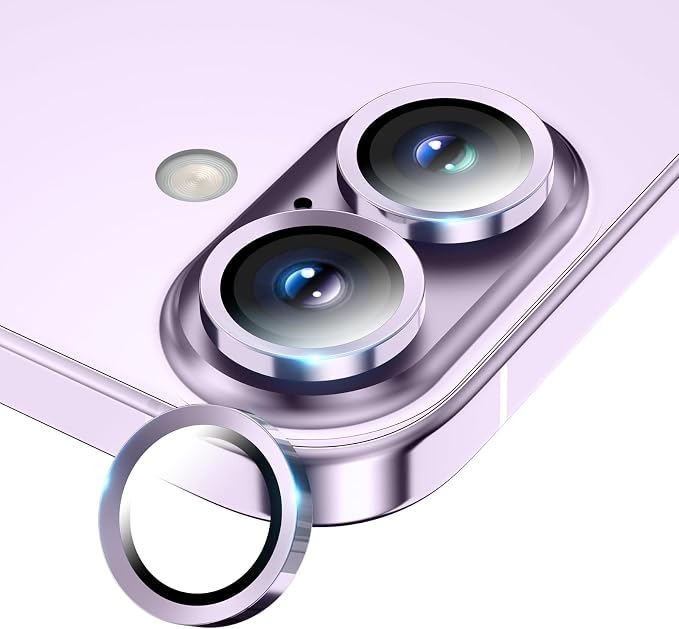 Camera Lens Protector for iPhone 17/iPhone 16/iPhone 16 Plus, Sapphire Glass Metal Individual Camera Cover Screen, Anti-drop, Case Friendly- Lavender