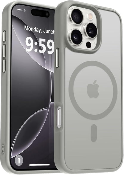 MOCCA Strong Magnetic for iPhone 16 Pro Max Phone Case, [Compatible with Magsafe][16FT Mil-Grade Drop Protection] Slim Translucent Matte Protective Cover Case for iPhone 16 Pro Max Case, Titanium Gray