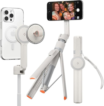 Spigen Selfie Stick Automatic Tripod Stand with Bluetooth Remote Control Shutter 57" Extendable Compatible with MagSafe iPhone 17/16/15/14/13/12 Pixelsnap Pixel 10 Series & More - Dune Beige (S581W)