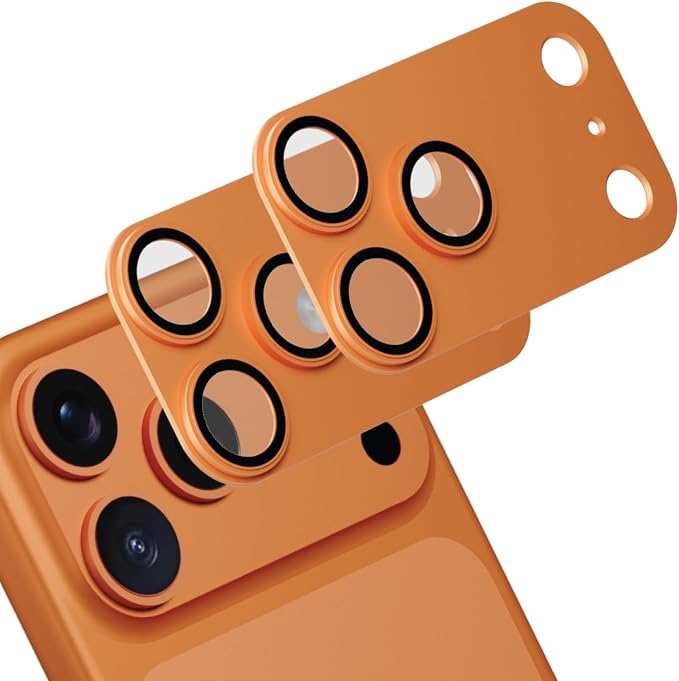 for iPhone 17 Pro Max Camera Lens Protector, 2 Pack |Aerospace-Grade Aluminium | Full Protective Cover | Anti-Glare Sapphire Glass | Colour-Matched Finish Cosmic Orange