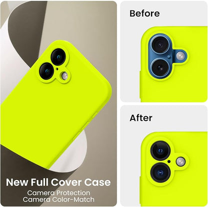 FireNova Designed for iPhone 16 Plus Case, Silicone Upgraded [Camera Protection] Case, Soft Anti-Scratch Microfiber Lining Inside, 6.7 inch, Fluorescent Green