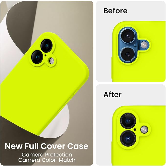 FireNova Designed for iPhone 16 Case, Silicone Upgraded [Camera Protection] Phone Case, Soft Anti-Scratch Microfiber Lining Inside, 6.1 inch, Fluorescent Green