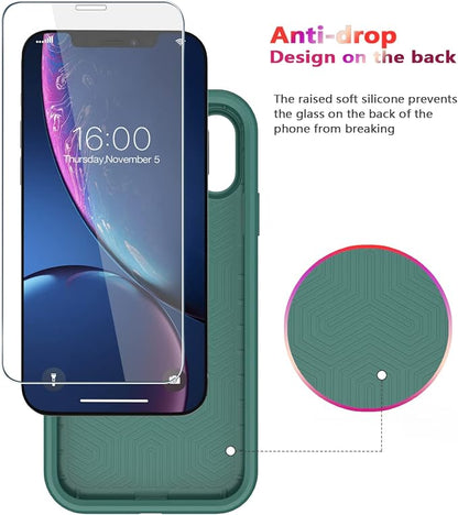 Diverbox for iPhone XR Case [Tempered Glass Screen Protector] [Shockproof] [Dropproof] Heavy Duty Protection Phone Case Cover for Apple iPhone XR (Teal)