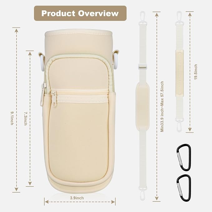 Water Bottle Holder with Strap, Water Bottle Carrier Bag with Phone Pocket, Shoulder Hand Strap Insulated Neoprene 32/40 oz Water Bottle Sleeve for Walking Hiking Camping Gym