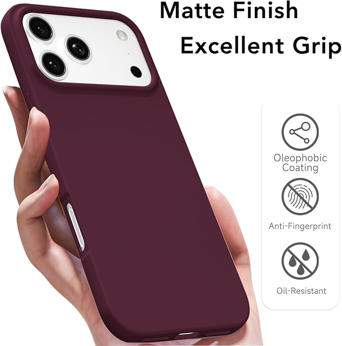 for iPhone 17 Pro Max Case Silicone Compatible with Magsafe Case, Ultra Slim Thin Magnetic Phone Cases Mag Safe, Cute Soft Rubber Gel Matte Wireless Charging Cover for Women, Burgundy Maroon