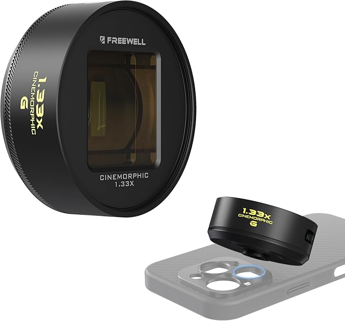 Freewell 1.33x Gold Anamorphic Lens Compatible with 17mm Mount iPhone, Samsung - Cinematic Smartphone Lens with Wide Aspect, Rich Gold Flare, and Enhanced Film Look