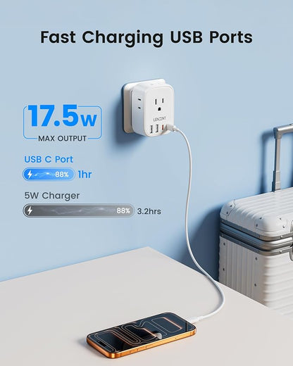 LENCENT Type C and Type D M Universal Travel Adapter Kit | with 4 Outlets 4 USB Ports(2 USB C), International Power Adapter Plug for Namibia India South Africa Europe Italy Spain Nepal