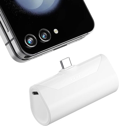 Mini USB C Power Bank for iPhone 17, 4800mah Compact Handy Portable Charger Backup Battery Pack Compatible With Samsung Note series/ iPhone 16/15 series/Samsung Galaxy Z fold series/Galaxy Flip-White