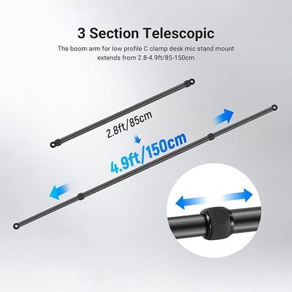 NEEWER 2.8-4.9ft Horizontal Boom Arm Only for NEEWER NK002 & NK003 Overhead Desk Camera Mount Rig Webcam Stand, Telescopic Crossarm for Phone Holder LED Light Video Recording Streaming, NK009