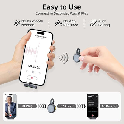 Wireless Lavalier Microphone for iPhone 15/16/Android, Mini Clip On Mic with Charging Case, 7H Battery, Noise Canceling Lapel Microphone for Video Recording Vlogging, YouTube