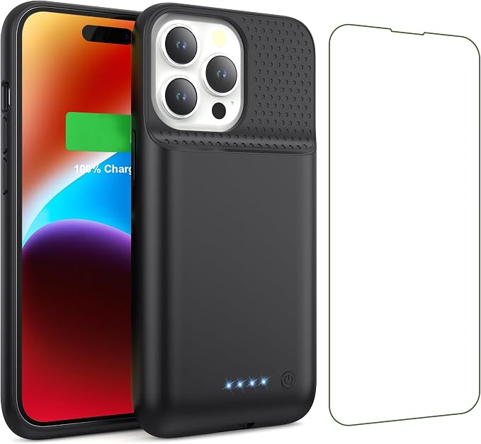 Battery Case for iPhone 14/13/13 Pro (6.1 Inch),Upgraded 7500mAh Ultra-Slim Portable Charging Case Rechargeable Protective Extended Battery Pack for iPhone 14/13/13 Pro Charger Cover-Black