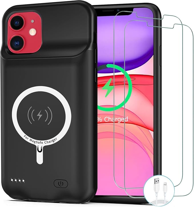 Battery Case for iPhone 11, [10000mAh] Enhanced Rechargeable Portable Protective Qi Wireless Charger Case Pack Support CarPlay Wireless Charging Case Compatible with iPhone 11 (6.1 inch)-Black