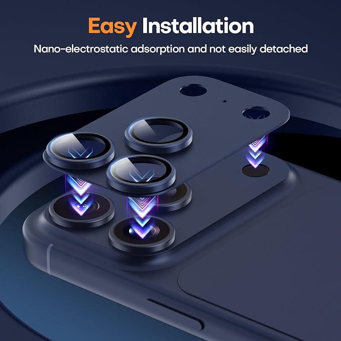 Jeluse Compatible with iPhone 17 Pro Camera Lens Protector, Strong Adhesion Full Coverage Metal Aluminum Alloy Ultra Clarity Tempered Glass Camera Screen Protector