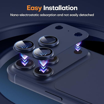 Jeluse Compatible with iPhone 17 Pro Max Camera Lens Protector, Strong Adhesion Full Coverage Metal Aluminum Alloy Ultra Clarity Tempered Glass Camera Screen Protector