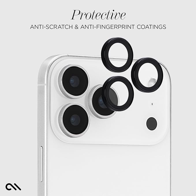 Case-Mate Camera Lens Protector with Aluminum Black Rings for iPhone 17 Pro Max/iPhone 17 Pro - Double Tempered Glass, Anti-Scratch - Ultra HD View with Night Shooting, Case Friendly, Easy Install