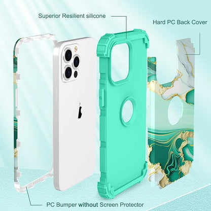 Hocase for iPhone 14 Pro Max Case, Heavy Duty Shockproof Protection Soft Silicone Rubber+Hard Plastic Bumpers Hybrid Protective Case for iPhone 14 Pro Max 2022 - Mint Green