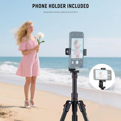 NEEWER Basics TP15 Camera Tripod Monopod, 68" Metal Heavy Duty Portable Travel DSLR Cell Phone Stand with Cellphone Holder Mount Compatible with iPhone Filming Video Recording, Ball Head Not Included