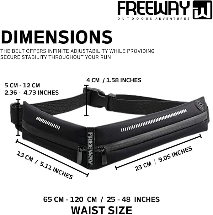 Lightweight Running Belt - for Man and Woman Running Phone Holder, Waist Pack for Workout, Money Belt, Running Gear Accessories (Double, Black) designed for carrying Phone, Keys & Essentials